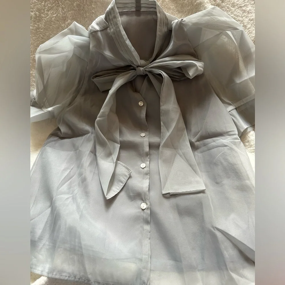 Chicwish organza bow knot blouse color gray size small NWT